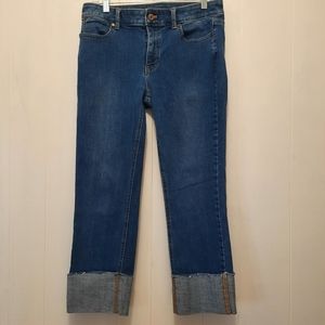 Talbots Straight Crop Jeans Sz 6 Cuff Blue Denim Stretch 5 Pockets Spring Summer